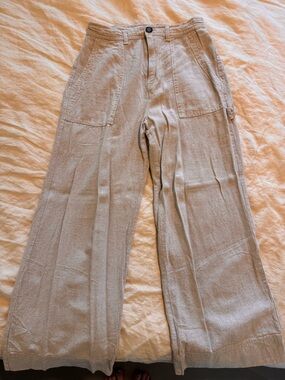 URBAN OUTFITTERS Beige Wide-Leg Cargo Linen Blend Pants